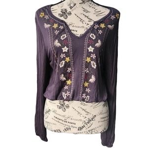 Youth in Revolt Purple floral embroidered Peasant top Size Medium‎